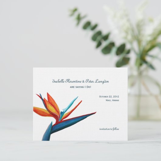 Vogel van Paradise Waterverf Sla de datumkaart op Save The Date (Staand voorkant)