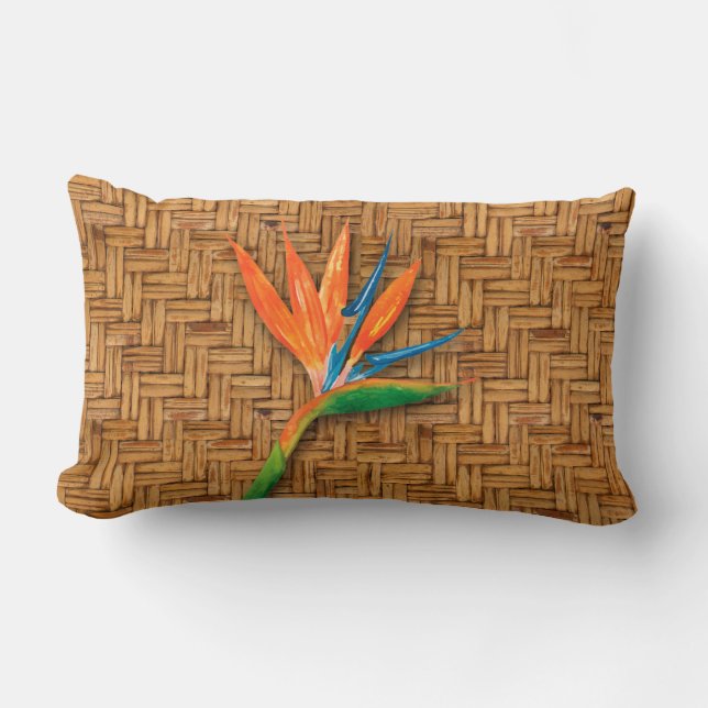 Vogel van Paradise Woven Wicker Pattern Kussen (Voorkant)
