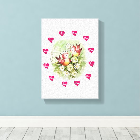 vogel van Valentijnse afdruk met verrekend canvas (Insitu (Houten vloer))