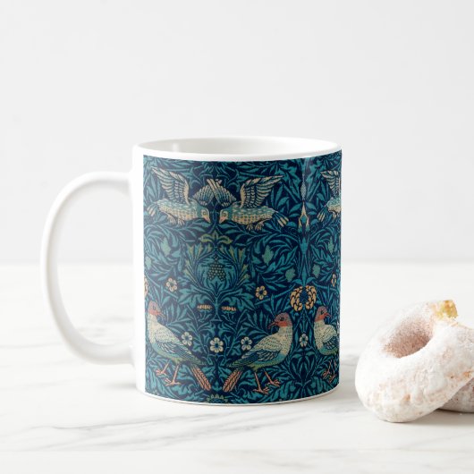 Vogel van William Morris, Vintage Tuin Textiel Kun Koffiemok (Met donut)