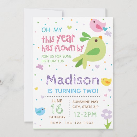 Vogel Verjaardag Uitnodiging (Voorkant)