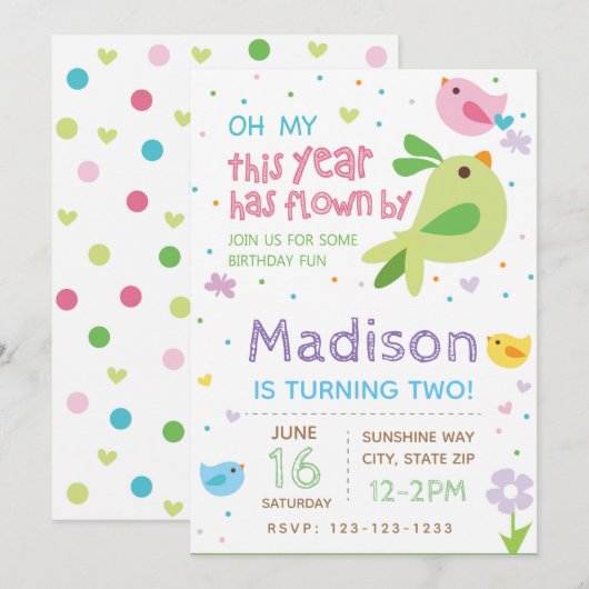 Vogel Verjaardag Uitnodiging (Voorkant / Achterkant)