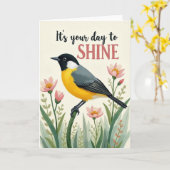 Vogel Verjaardagskaart met Glans Kaart (Gele Bloem)