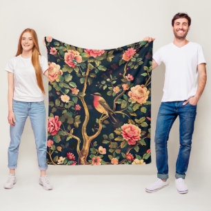Vogel Vintage Patroon Bos Bloemmotief Fleece Deken