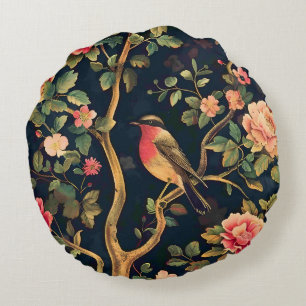 Vogel Vintage Patroon Bos Bloemmotief Rond Kussen