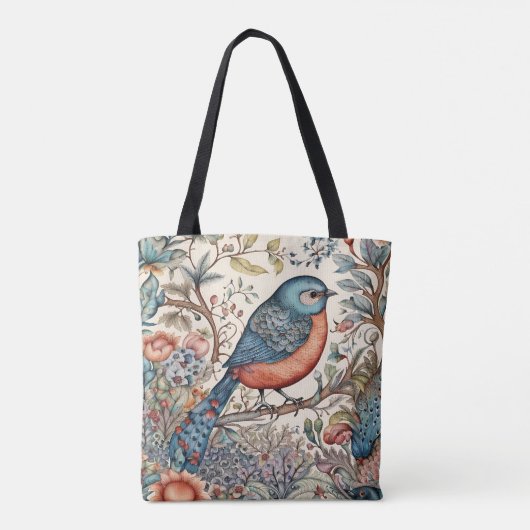 Vogel, Vintage Scandinavisch stofontwerp Tote Bag (Achterkant)