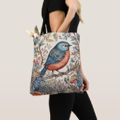 Vogel, Vintage Scandinavisch stofontwerp Tote Bag (Dichtbij)