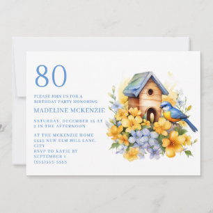 Vogel Vogelhuisje Blauwe Gele Bloemen 80ste Verjaa Kaart