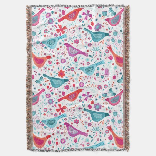 Vogel Waterverf Floral Boho Deken (Voorkant Verticaal)