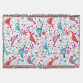 Vogel Waterverf Floral Boho Deken (Voorkant)