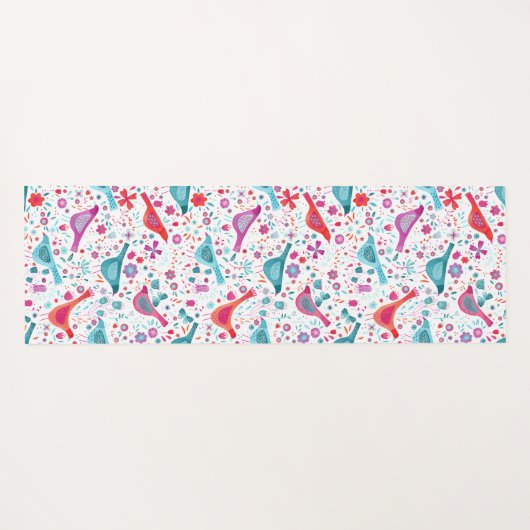 Vogel Waterverf Floral Boho Yogamat (Achterkant (horizontaal))