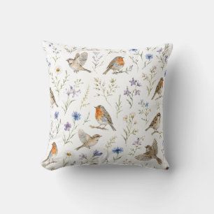 Vogel Wilde Bloem Botanische Natuur Cottagecore Kussen