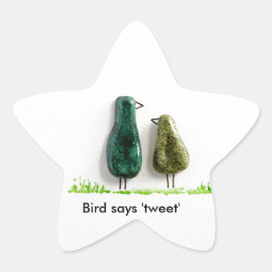 Vogel zegt 'tweet' 2 lieflijke vogeltjes groene ke ster sticker