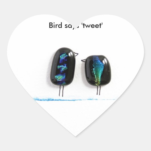 Vogel zegt tweet blauwe streep glas hart sticker (Voorkant)