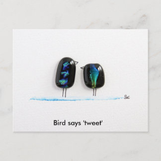 Vogel zegt tweet - leuke liefdesvogels in blauwe g briefkaart