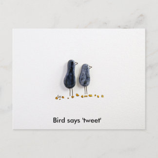 Vogel zegt 'tweet' schattig blauw keramisch paar briefkaart
