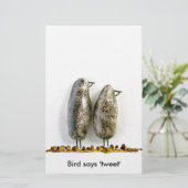 Vogel zegt 'tweet' schattig hematiet koppel briefpapier (Staand voorkant)