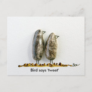 Vogel zegt 'tweet' schattig hematiet paar briefkaart