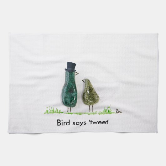 Vogel zegt 'tweet' theedoek (Horizontaal)