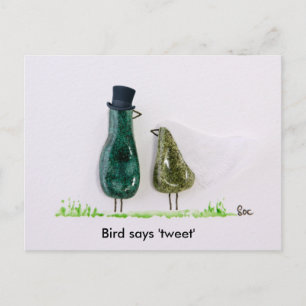 Vogel zegt 'tweet' Trouwpaar in groen keramiek Briefkaart