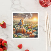 Vogel zingt op een pompoen servet (Insitu)