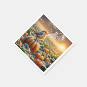 Vogel zingt op een pompoen servet (Hoek)