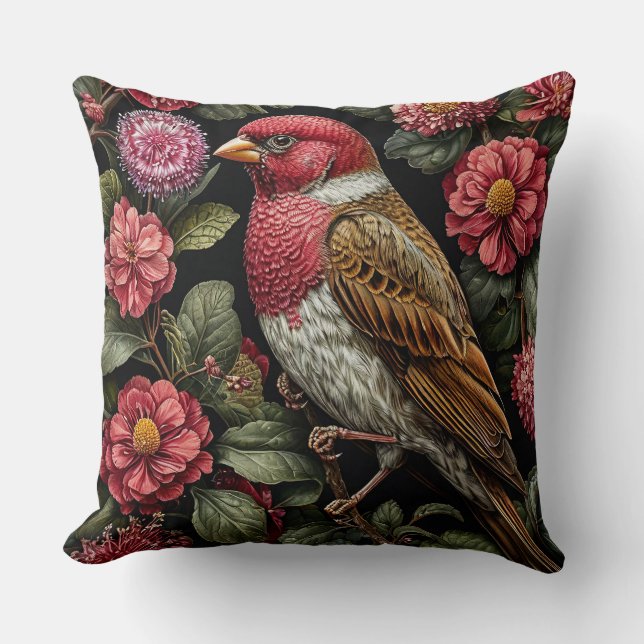 Vogel zittend op een tak met bloemen kussen (Voorkant)