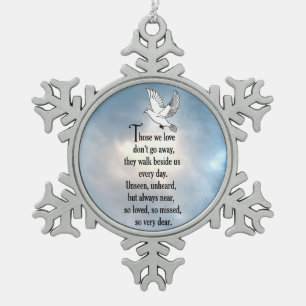 Vogel "Zo geliefd" gedicht Tin Sneeuwvlok Ornament