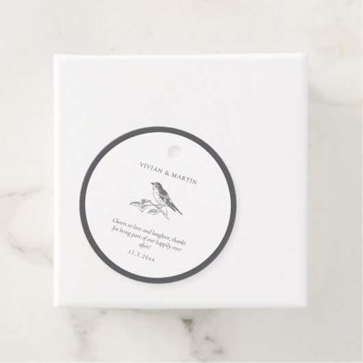 vogel zwart-wit bruiloft bedankjes labels (In situ)