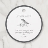 vogel zwart-wit bruiloft bedankjes labels (Voorkant)