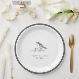  vogel zwart-wit bruiloft papieren bordje