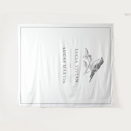 vogel zwart-wit bruiloft wandkleed (Voorkant (horizontaal))