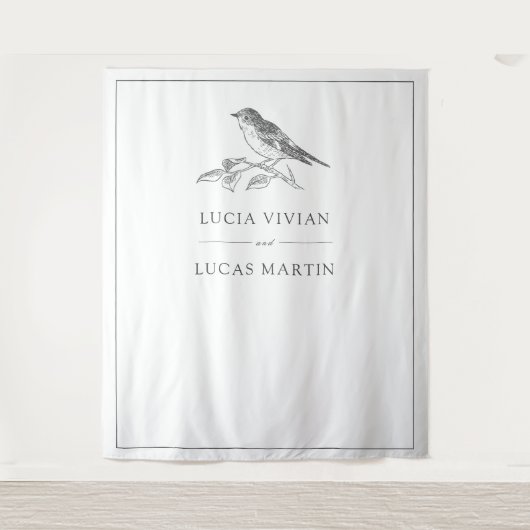  vogel zwart-wit bruiloft wandkleed (Voorkant)