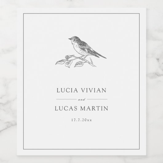  vogel zwart-wit bruiloft wijn etiket (Enkel label)