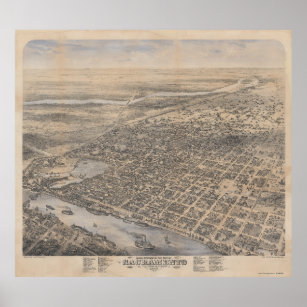 Vogelachtig Uitzicht van Sacramento 1870 Poster