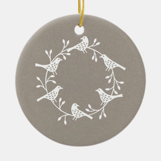 Vogeladewit op Neutrale Moderne Scandi Keramisch Ornament (Voorkant)