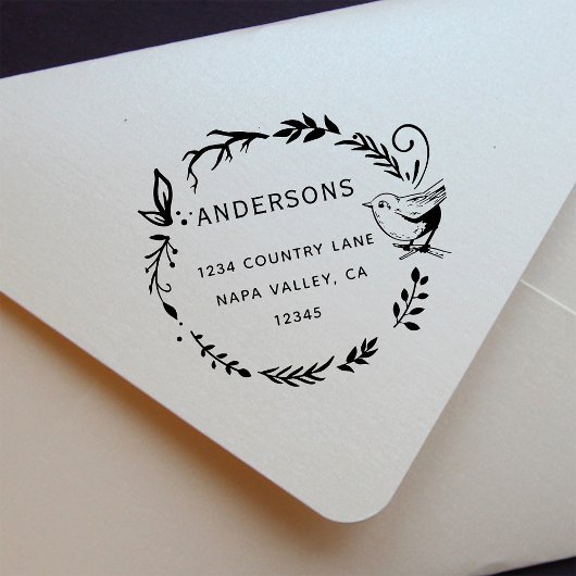 Vogeladres en Botanisch Wreatreturn-adres Zelfinktende Stempel