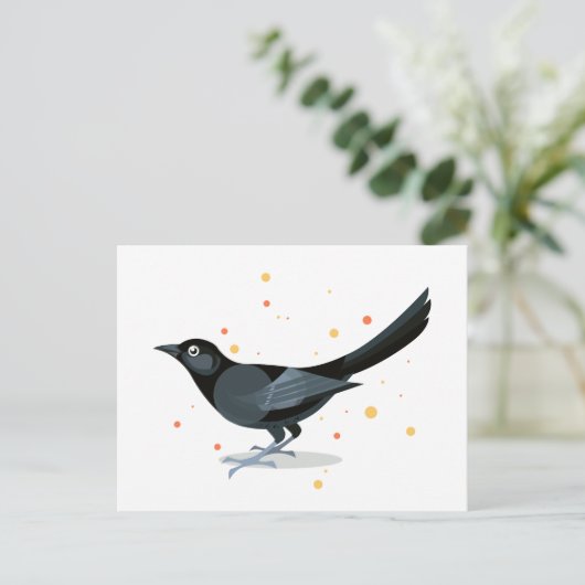 Vogelafbeelding - Zwarte vogel Briefkaart (Staand voorkant)