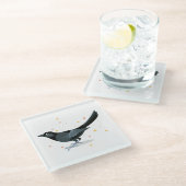 Vogelafbeelding - zwarte vogel glazen onderzetter (Schuin)