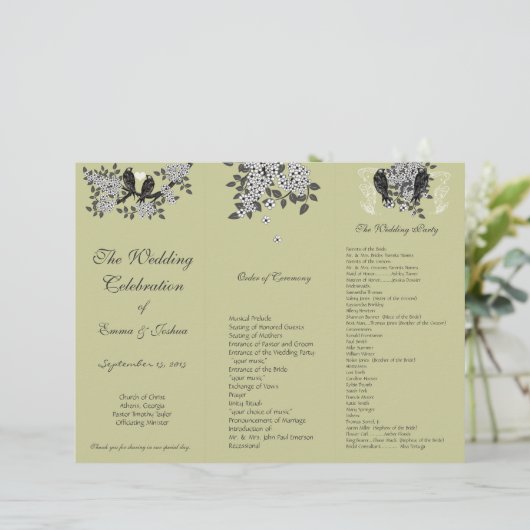  vogelafdeling TriFold Wedding-programma (Staand voorkant)