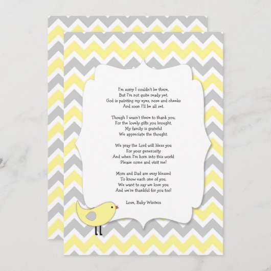 VogelBaby shower bedankt dat je gedicht geel merkt (Voorkant / Achterkant)