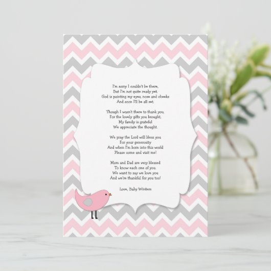 VogelBaby shower bedankt dat je het gedicht roze g (Staand voorkant)