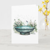 Vogelbad omringd door bloemen BLANK Kaart