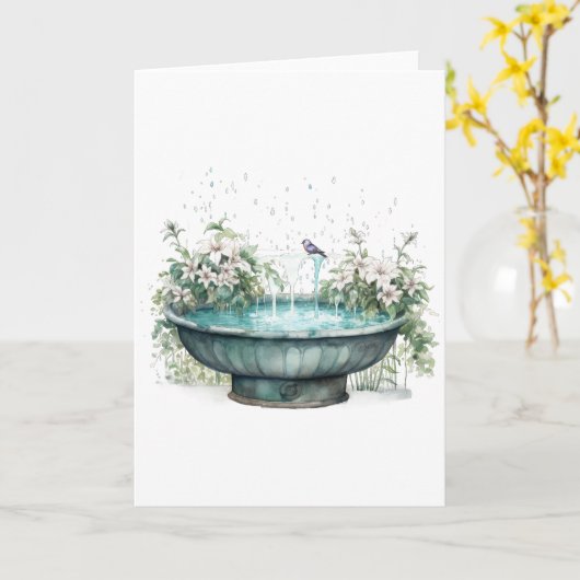 Vogelbad omringd door bloemen BLANK Kaart (Gele Bloem)