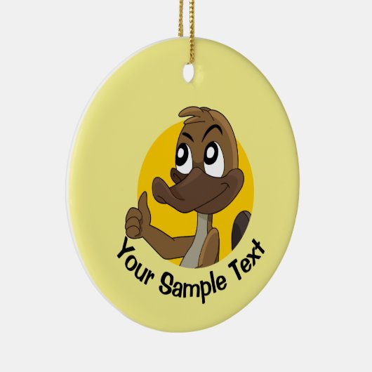 Vogelbekdier geeft duim omhoog   keramisch ornament (Rechts)