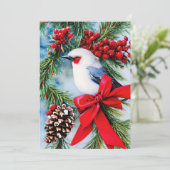 Vogelbessen en boog budget Kerstmis Feestdagenkaart (Staand voorkant)
