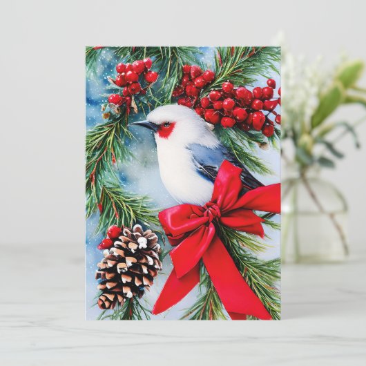 Vogelbessen en boog budget Kerstmis Feestdagenkaart (Staand voorkant)