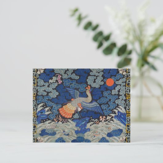 Vogelblauw Chinees borduurwerk Briefkaart (Staand voorkant)