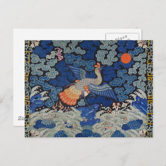 Vogelblauw Chinees borduurwerk  Briefkaart (Voorkant / Achterkant)