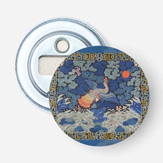 Vogelblauw Chinees borduurwerk  Button Flesopener (Voorkant)